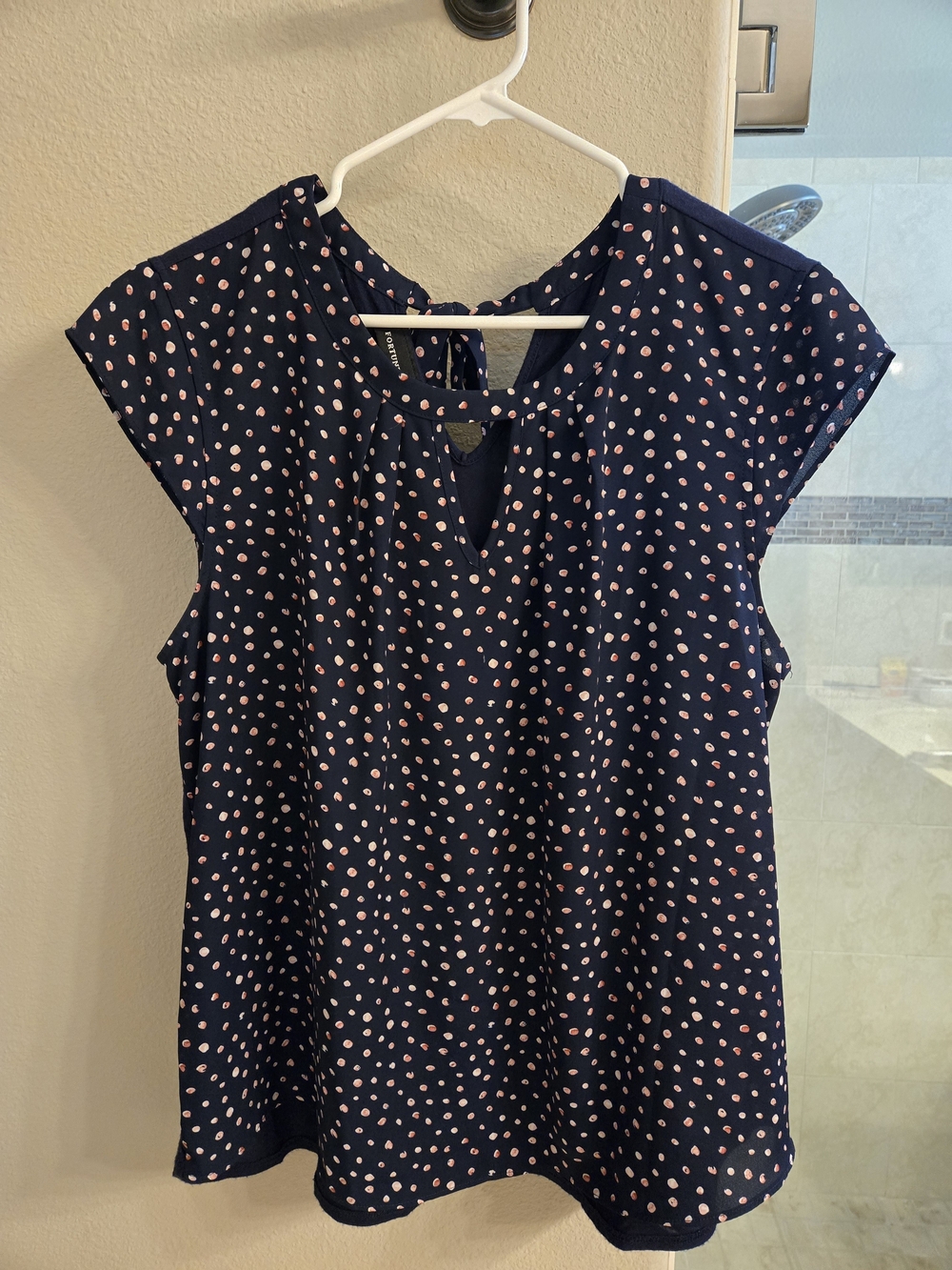 Navy & Rose Gold Dot Keyhole Blouse